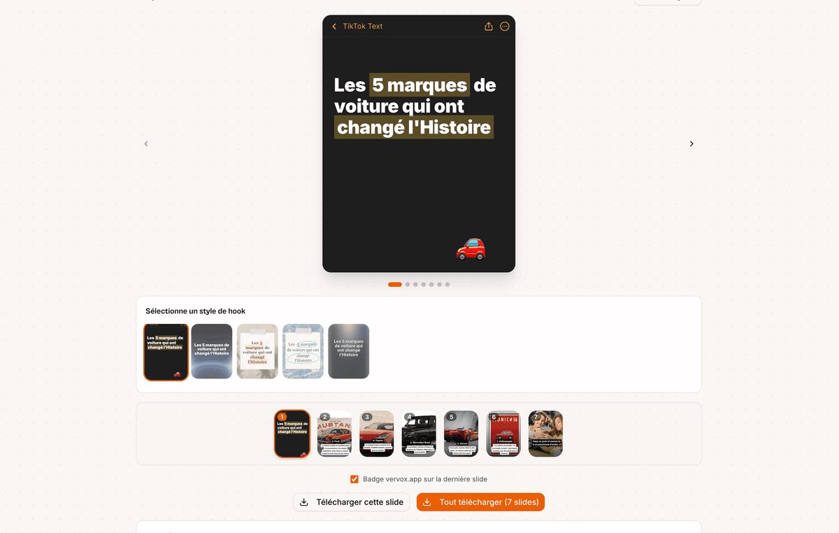 Prévia da funcionalidade Carrosséis — Vervox