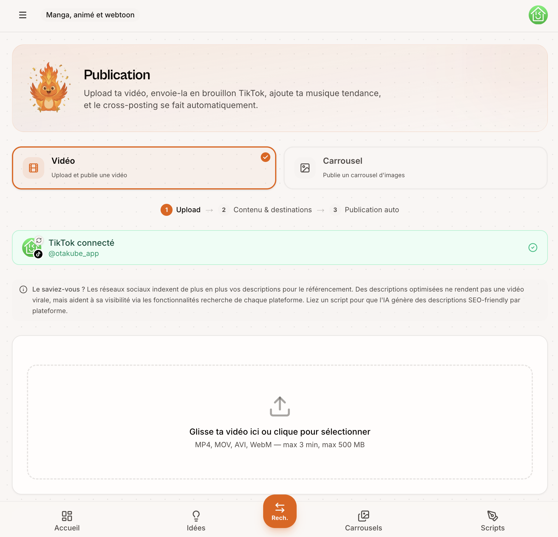 Capture d'écran de la fonctionnalité Publishing — Vervox — étape 1